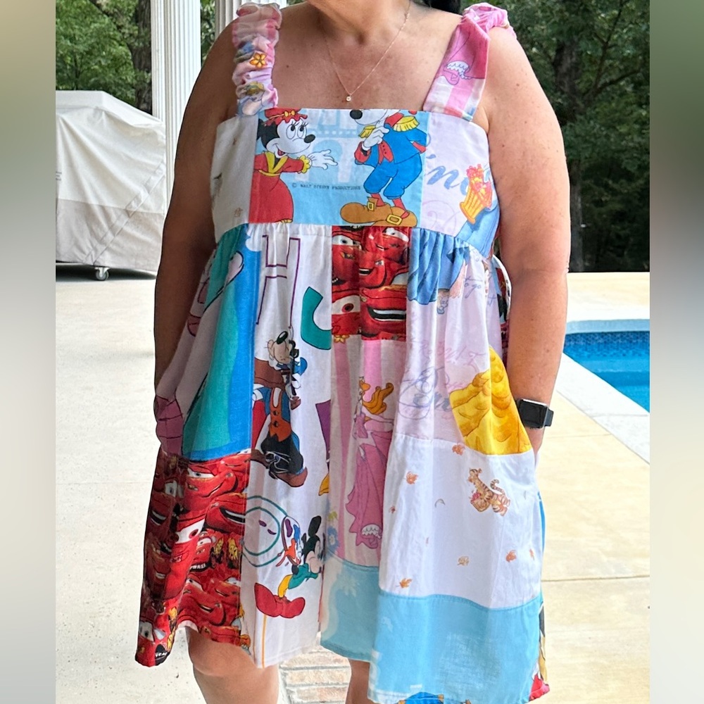 Disney Patchwork romper- Multicolor Cartoon Panels
